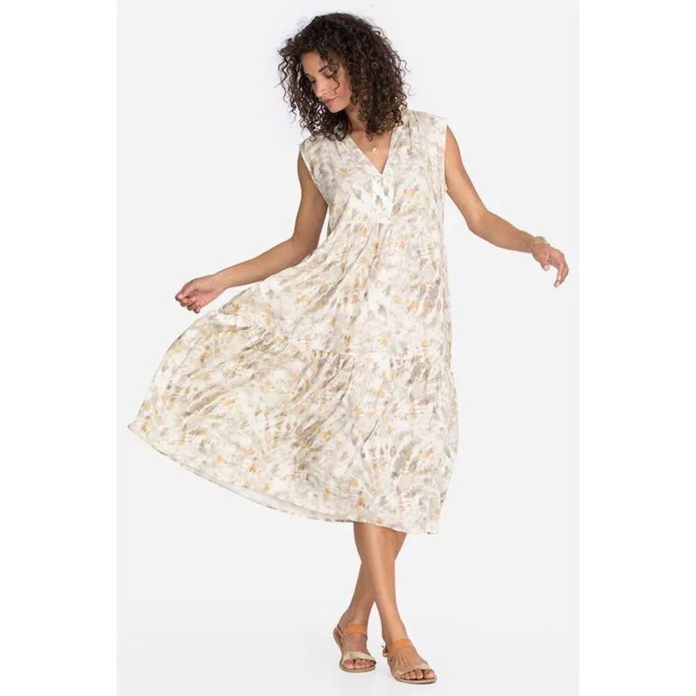 Johnny Was Calme Neutral Everyday Tiered Sleeveless Midi Lightweight Dress Sz S